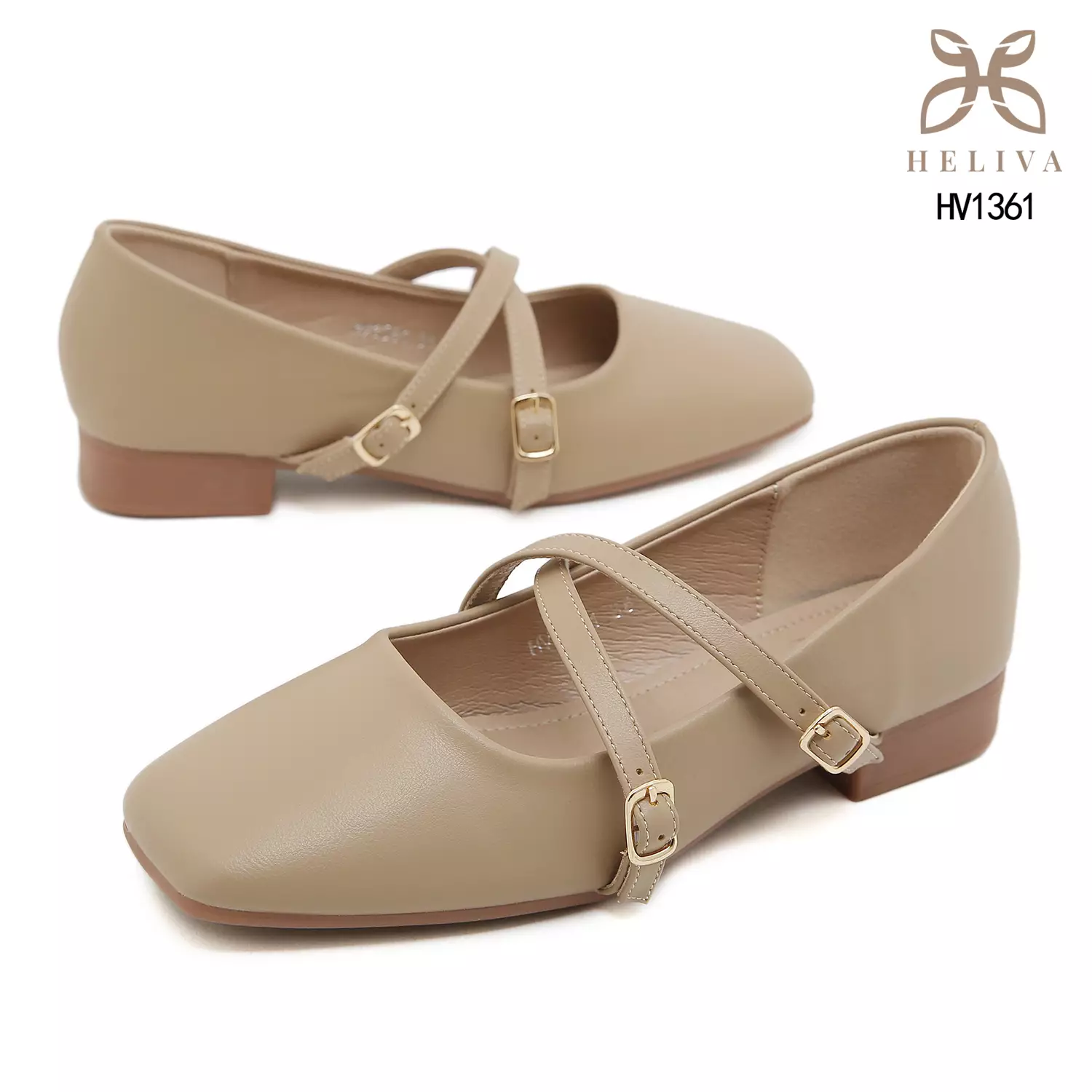 Heliva Maelis Square-Toe Heels with Crisscross Strap 3.5cm HV1361