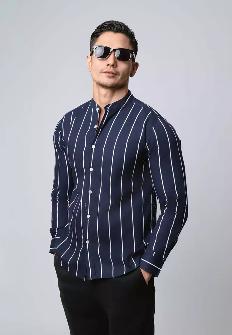 Vicente Shanghai Stripe Navy LS