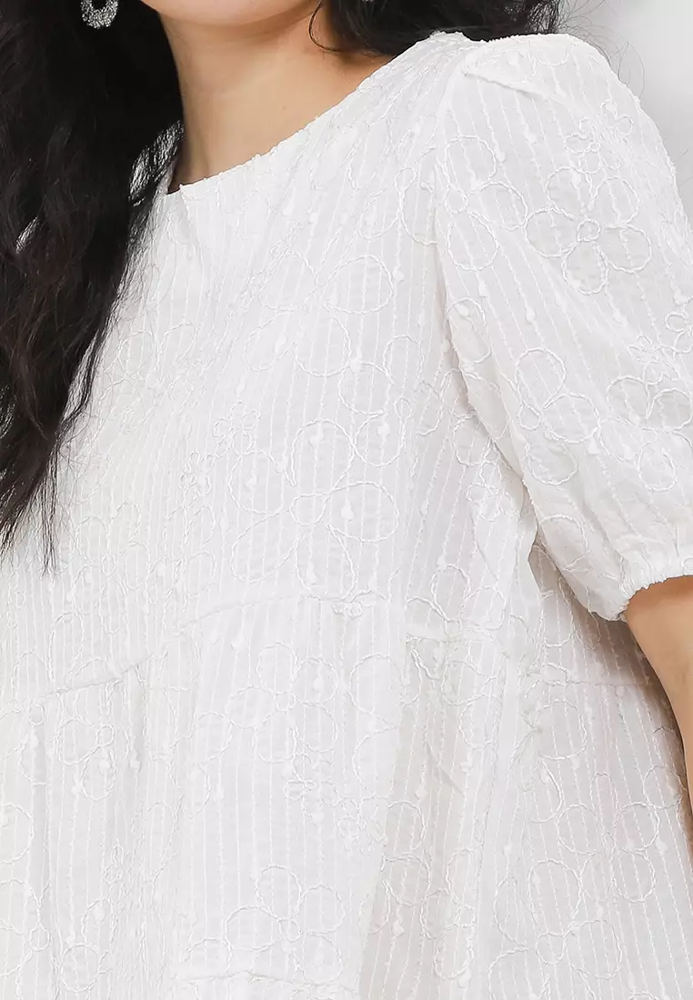 Puff Sleeve Emb Tier Dress