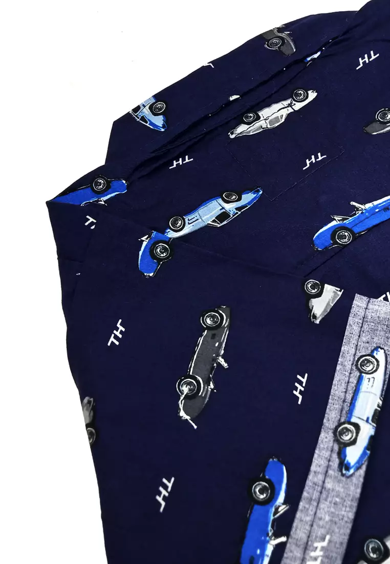 Wakakids Kemeja Anak Laki Laki Usia 1 Tahun Hingga 8 Tahun Atasan Baju Kerah Collar Shirt Motif Race Car Full Printing 4264 Vensk Navy