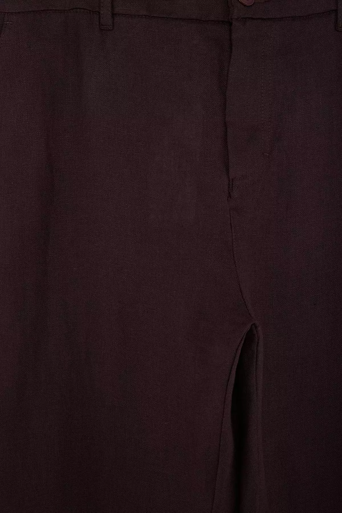 Brown 100% Linen Elastic Waist Regular Waist Men'S Trousers Tmnss26Pl00026