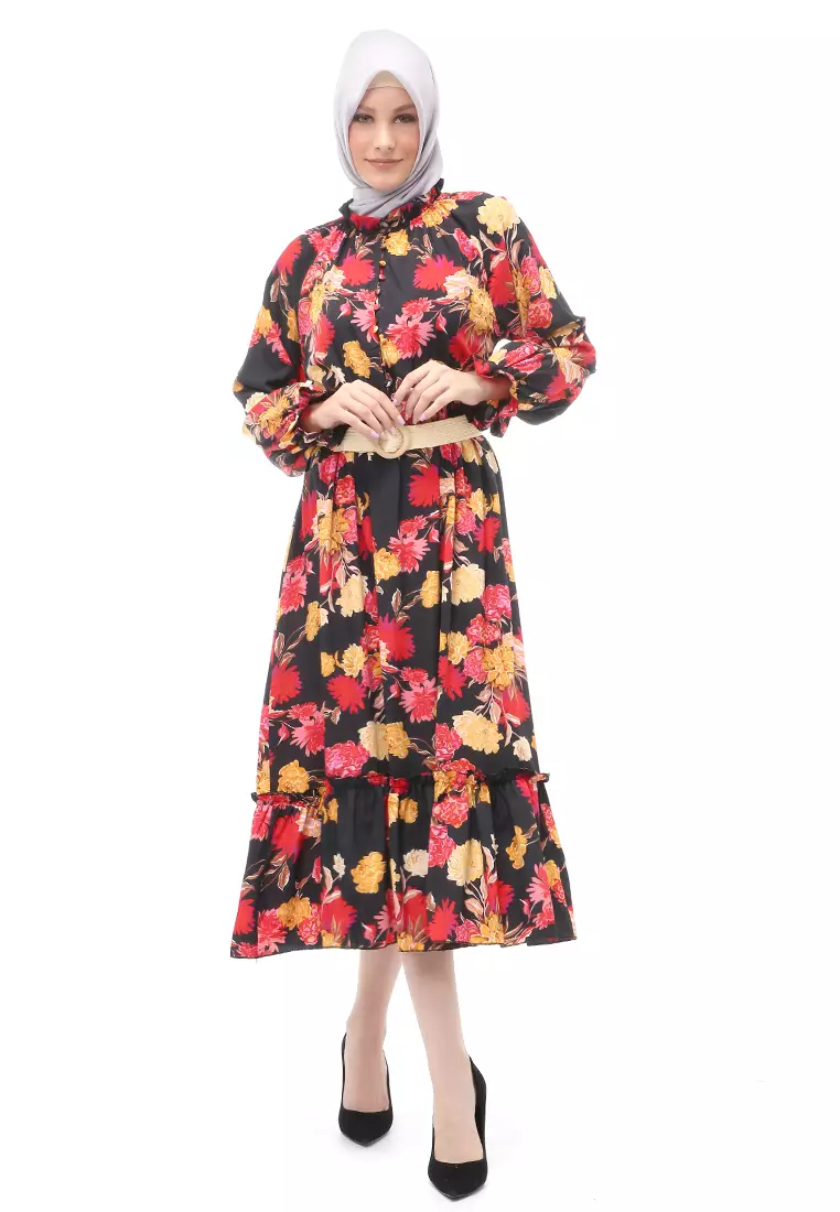 Tiara Gamis Dress Long Sleeve Wanita Muslimah Regular Fit - Hitam