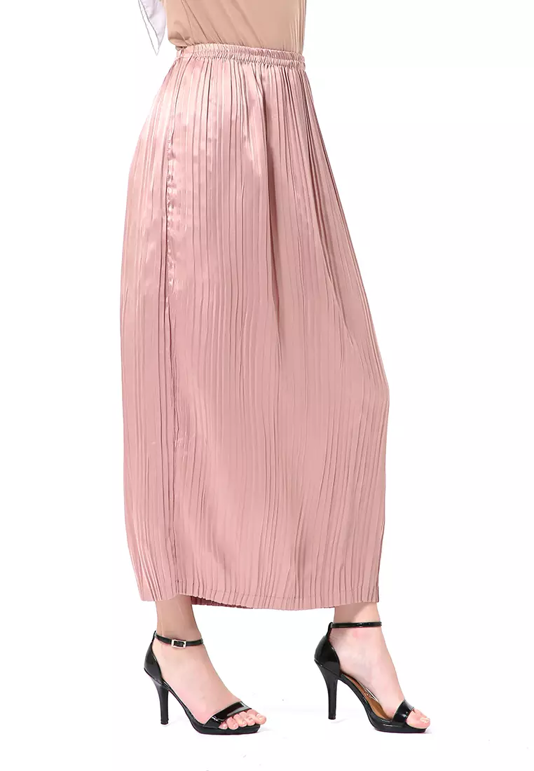 Angely Rok Plisket Rubbery Waist Fashion Wanita Simple - Mocha