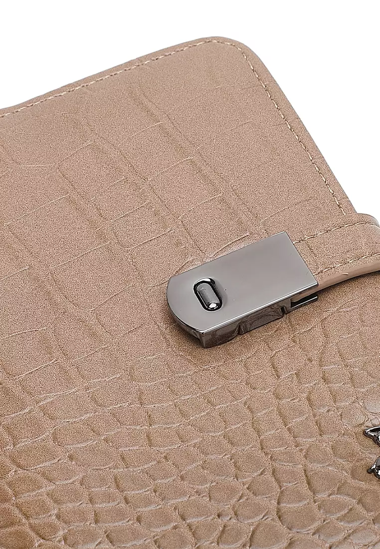 Women's Croc Wallet with Coin Compartment - Khaki