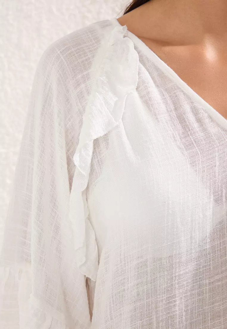 White Mini Woven Flounce Beach Dress TBESS25EL00076