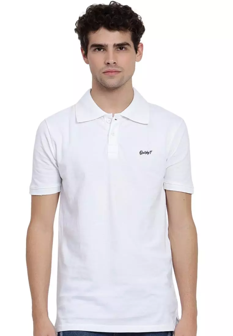 Buy QuirkyT Mens Plain White QuirkyT Polo Neck Cotton Short Sleeve