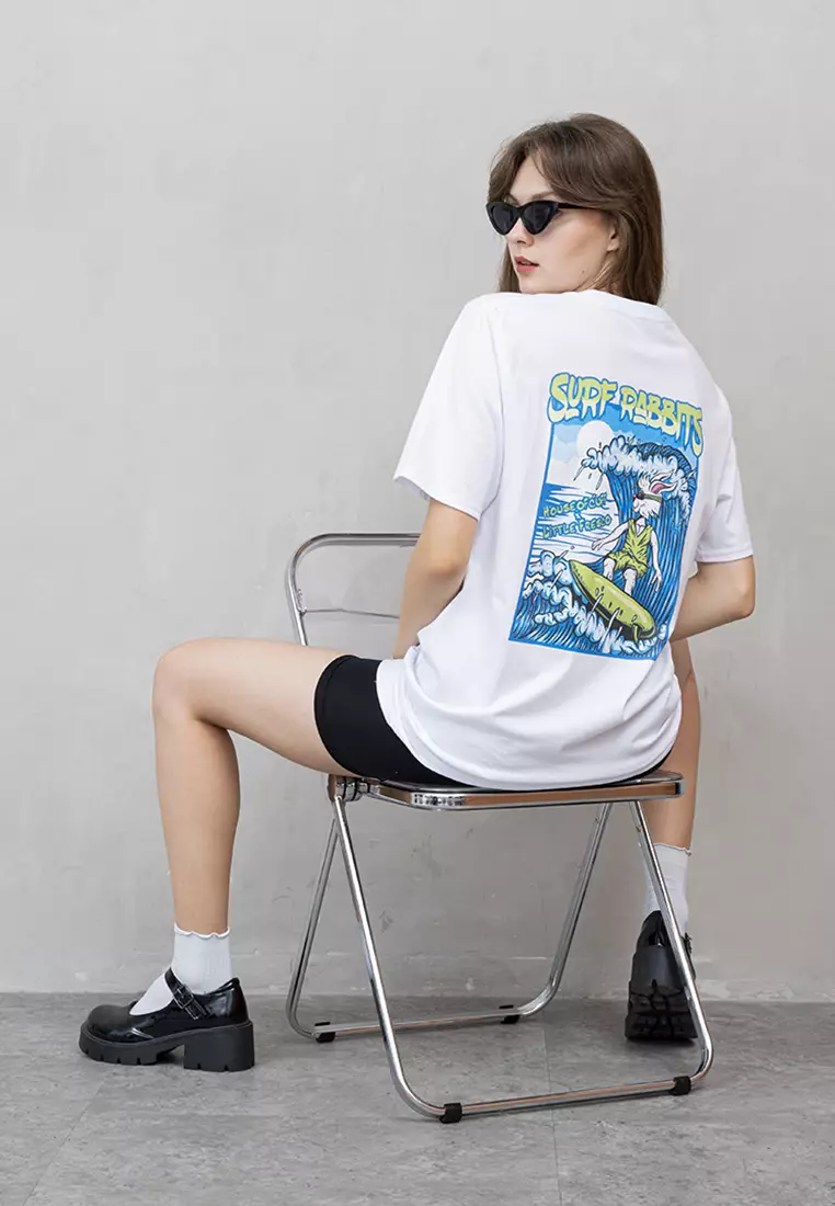 Kaos Putih t shirt polos wanita houseofcuff motif Surf Rabbit