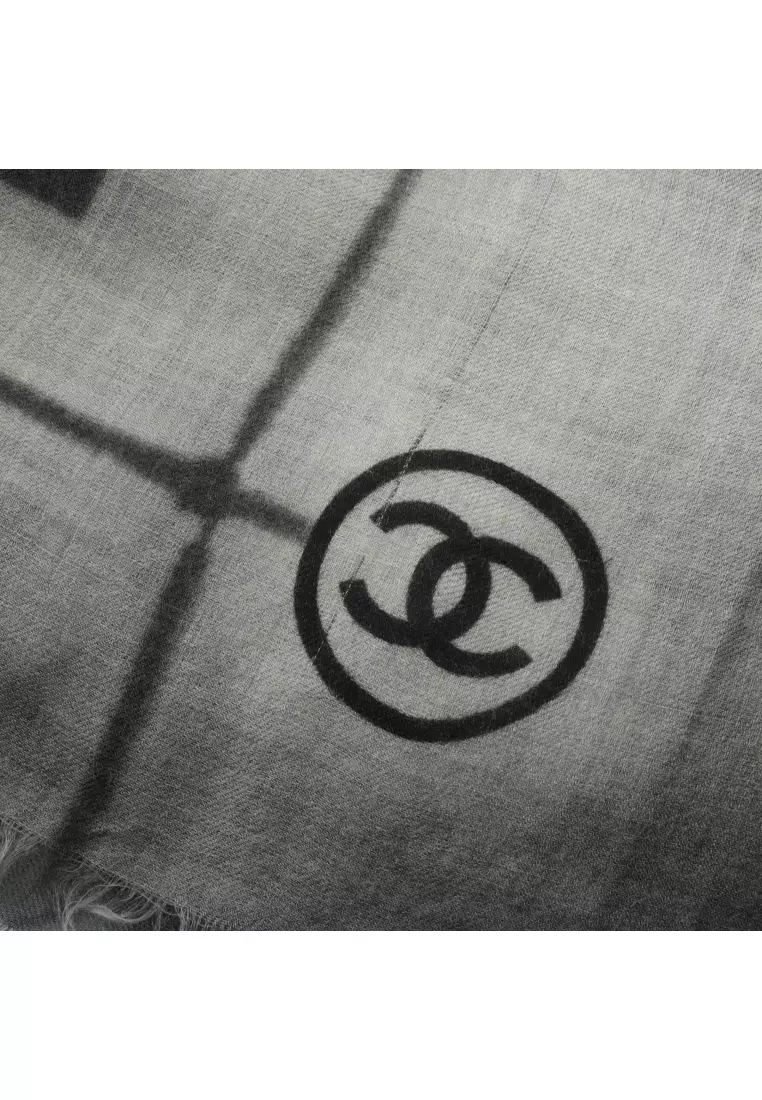 Pre-Loved Chanel coco mark scarf shawl cashmere black multicolor