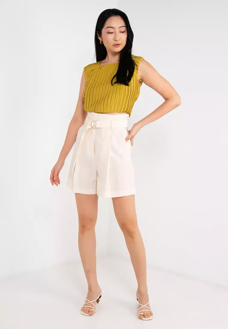 Square Neck Back Cutout Pleated Top