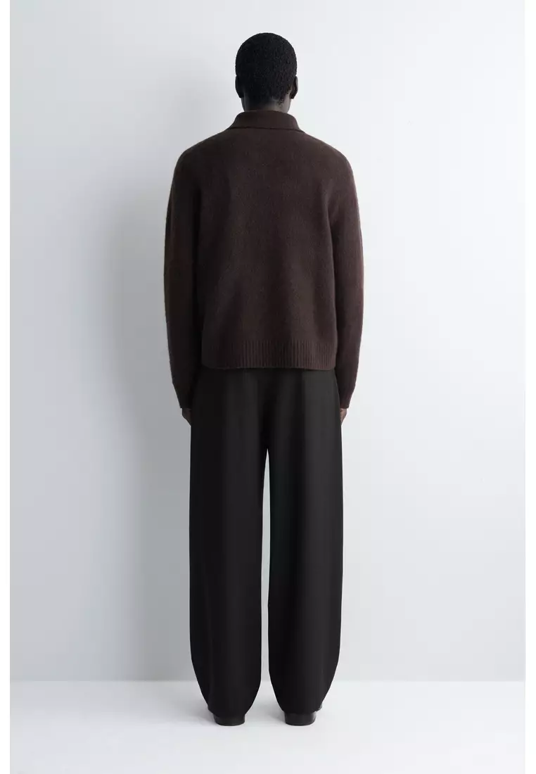 PLEATED WOOL RELAXED-FIT WIDE-LEG TROUSERS