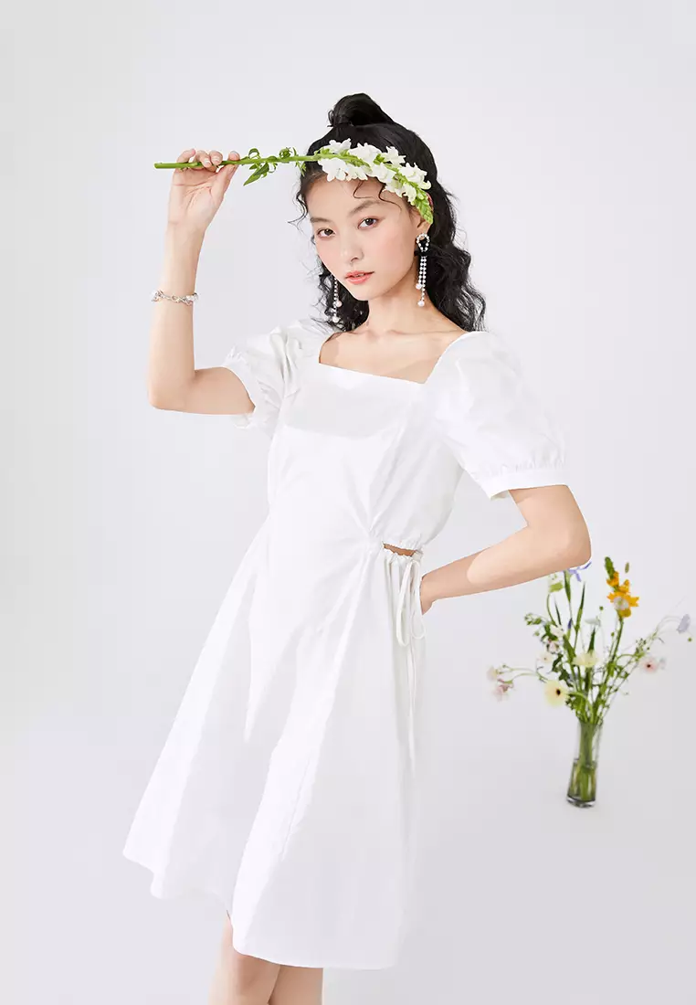 Square Neck Midi Dress with Waist Slits