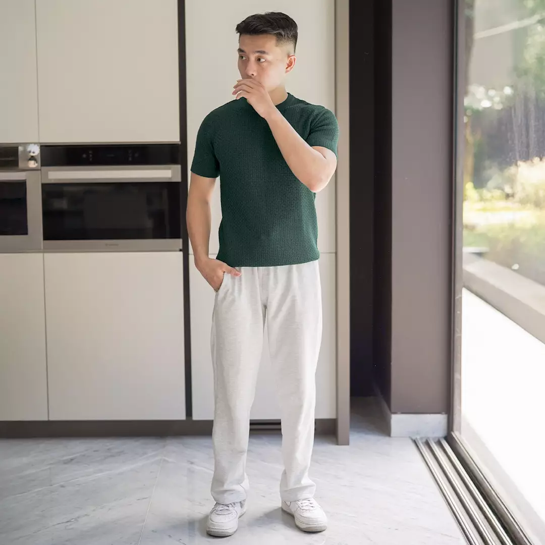 Kale ROGER BOTTLE GREEN / Atasan Rajut Pria / Sweater Rajut Tangan Pendek / Baju Pria