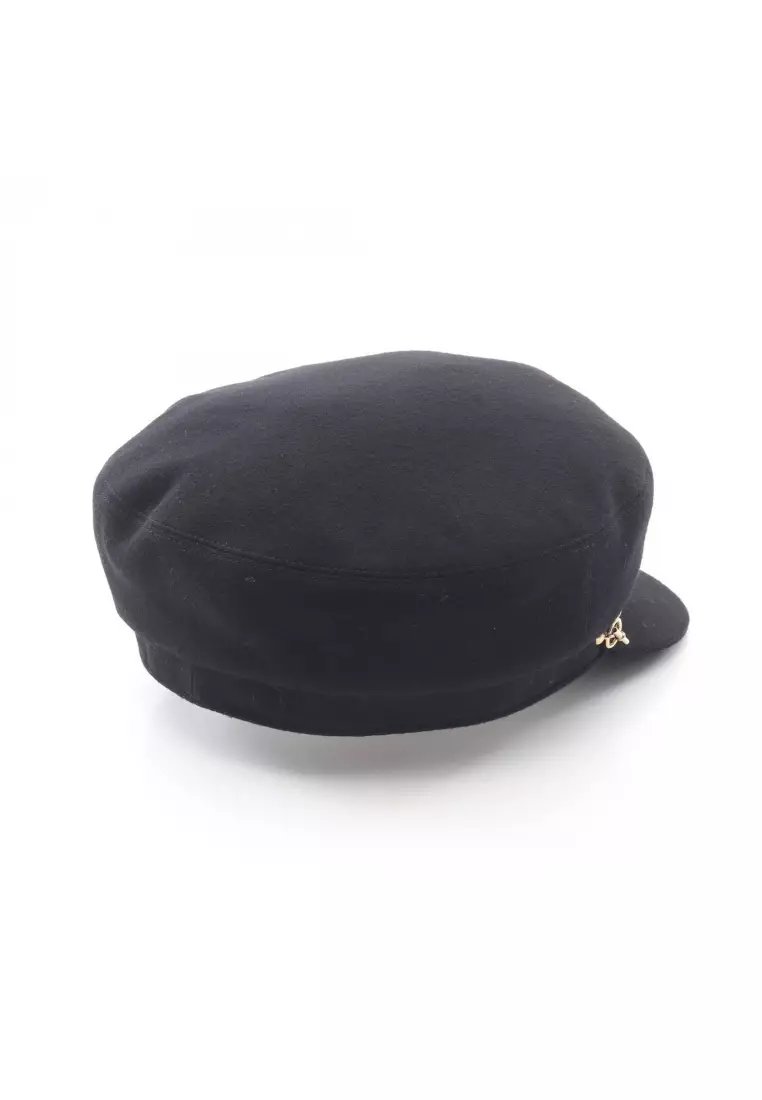 Casquette HERMÈS En Cachemire Navy - Taille 58 - Accent Chaine D'Ancre - Femme - Occasion Très Bon État (Rank A)