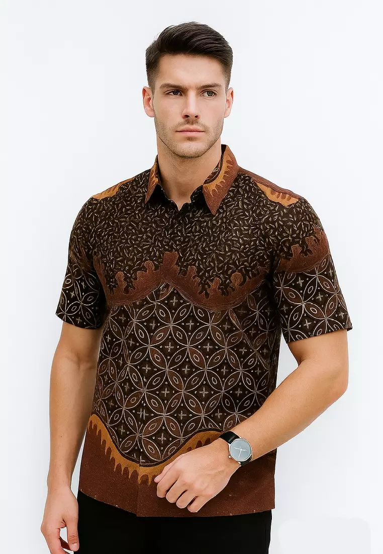 Kawung Kemeja Batik Exclusive Premium Pria Casual Modern Lengan Pendek