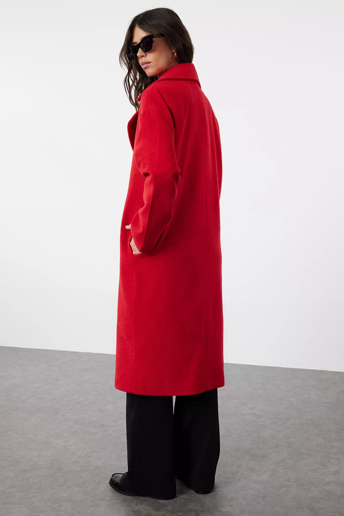 Red Oversize Wide Cut Long Wool Cashmere Coat TWOAW21KB0038