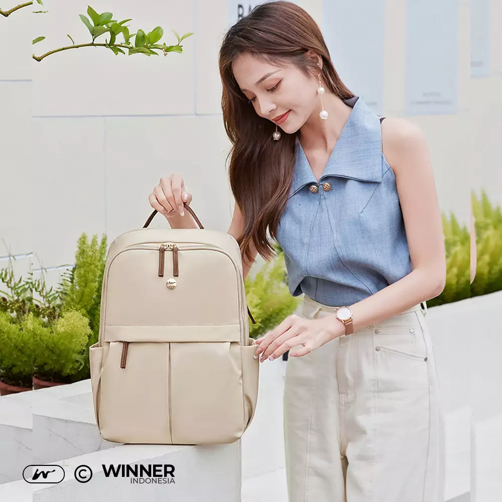 WINNER Tas Ransel Laptop 15,6 inch Oxford Anti-Air Backpack Korean Style (T14-030-9927) Warna Khaki 15,6 inch