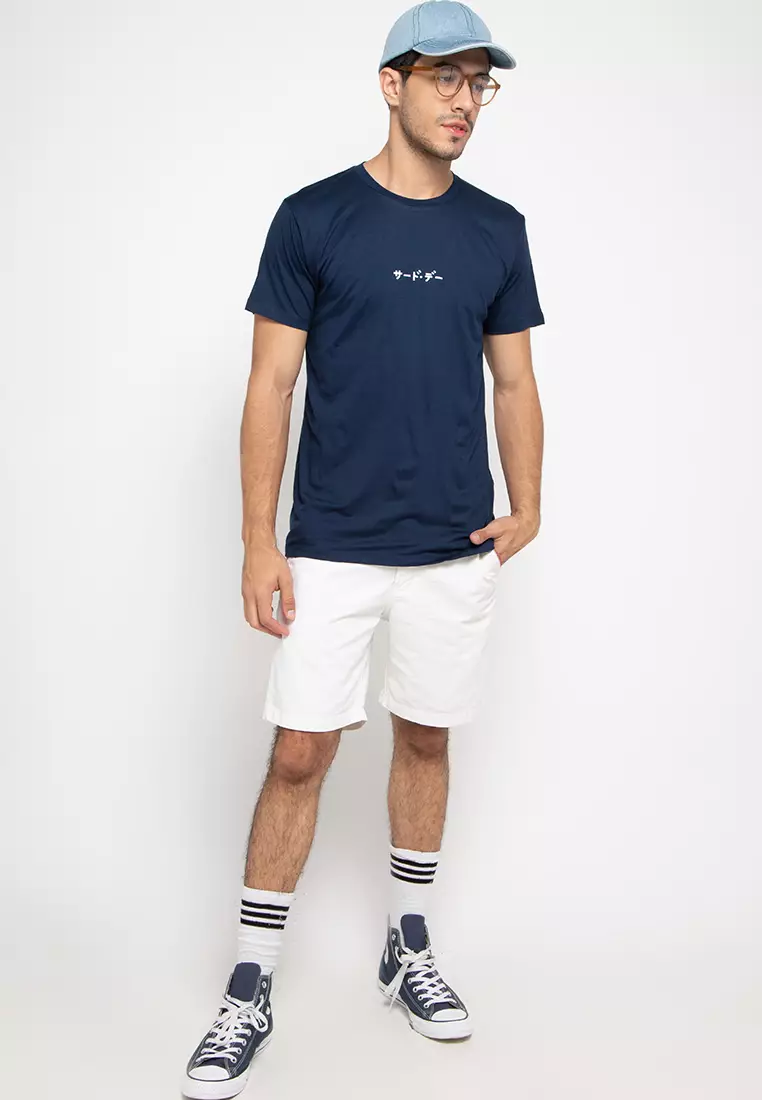 MTF91 katakana front back navy kaos pria