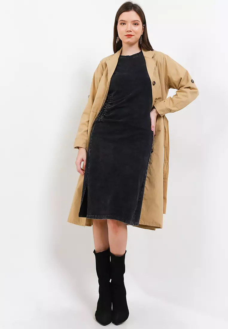 Ice Wash Wrinkled Midi Dress