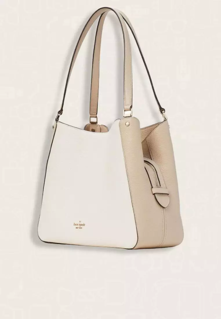 Kate Spade Leila Colourblock Pebbled Leather Medium Triple Compartment Shoulder Bag Light Sand Multi