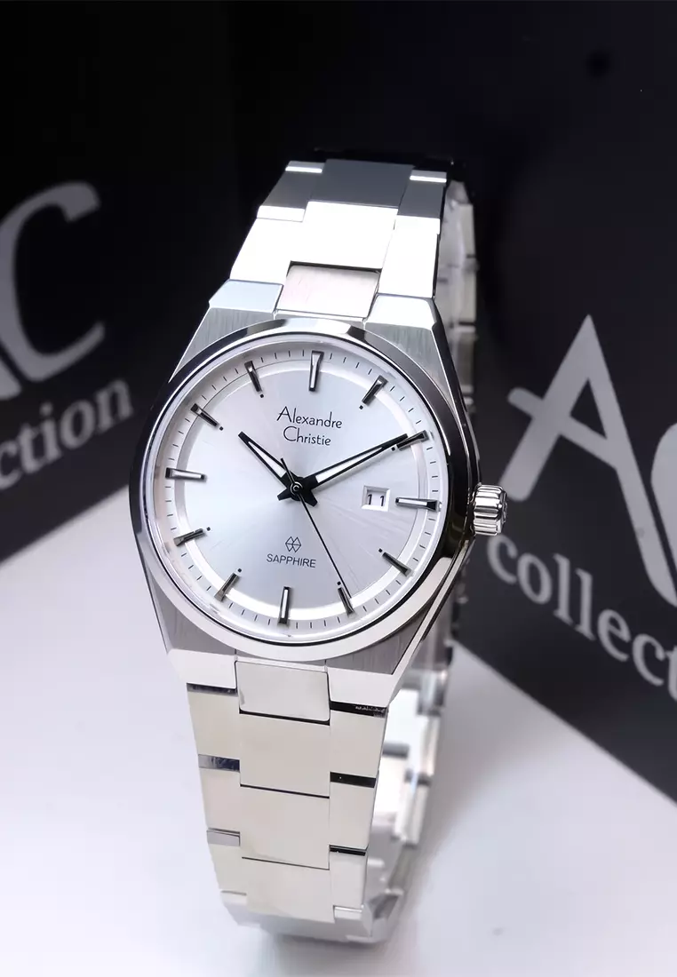 Alexandre Christie Sapphire Glass Jam Tangan Analog Wanita Silver Stainless Steel - 8697 LDBSSSL