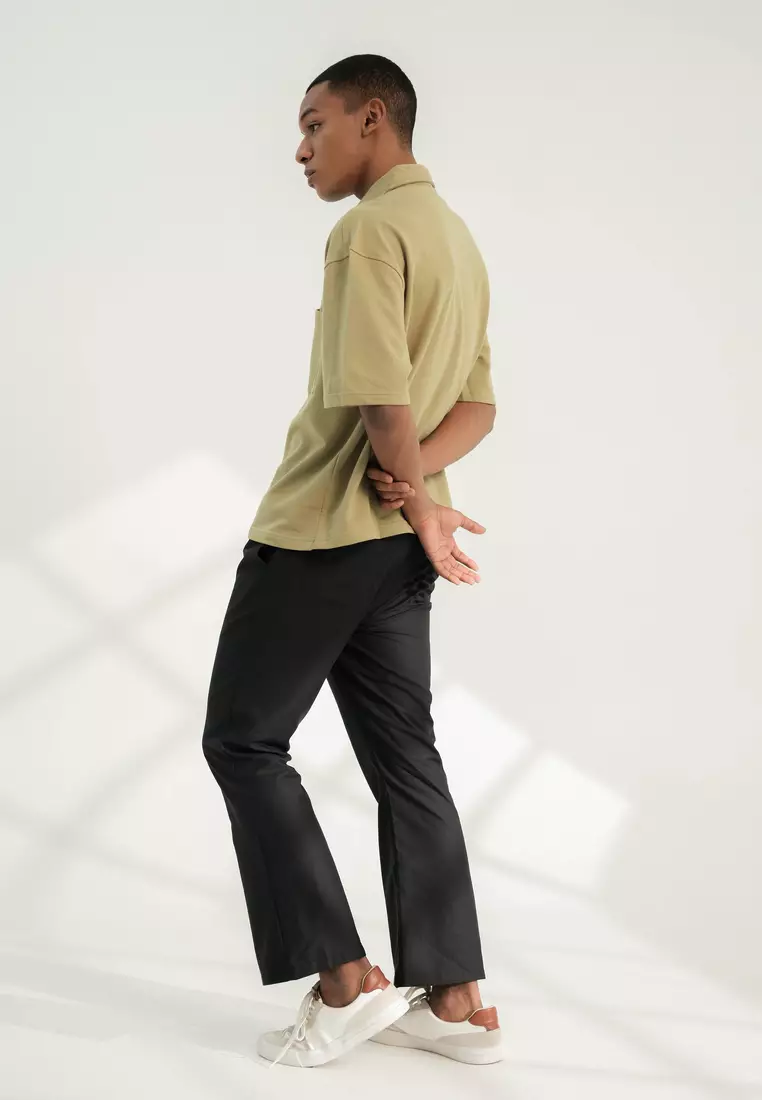 LARUSSO Neo-Retro Structured Easy Angkle Pants in Black