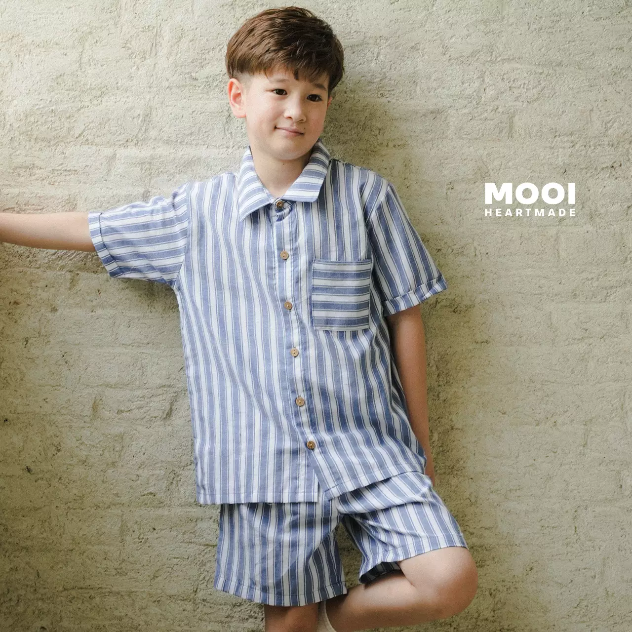 Mooi Kemeja Anak Laki-laki Kemeja Katun Motif Dion Striped Shirt - Blue Denim