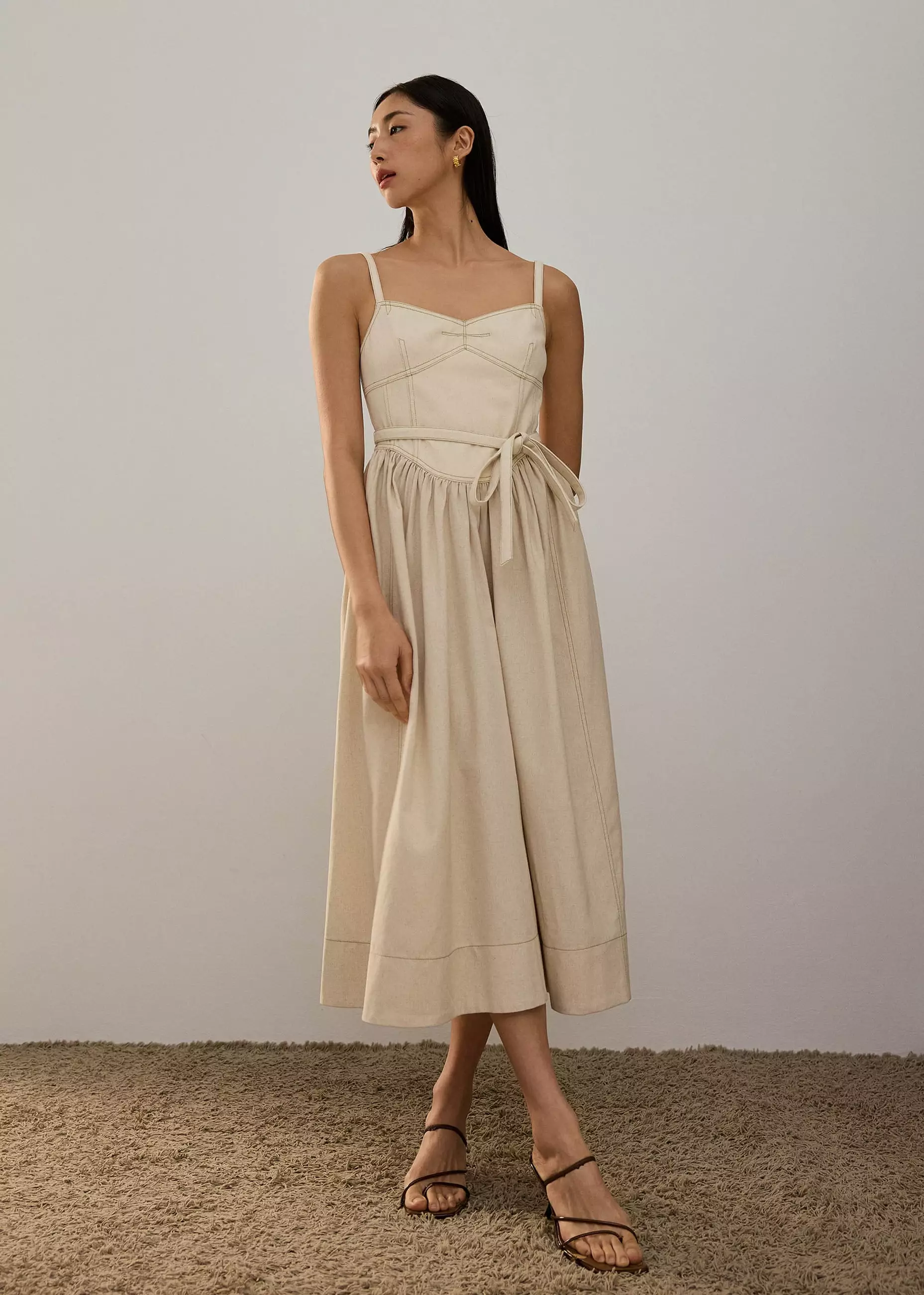love bonito brown dress Jual Love, Wanita - Detachable Sash Sweetheart Fit & Flare Midi Dress Original 2026 Formal dress