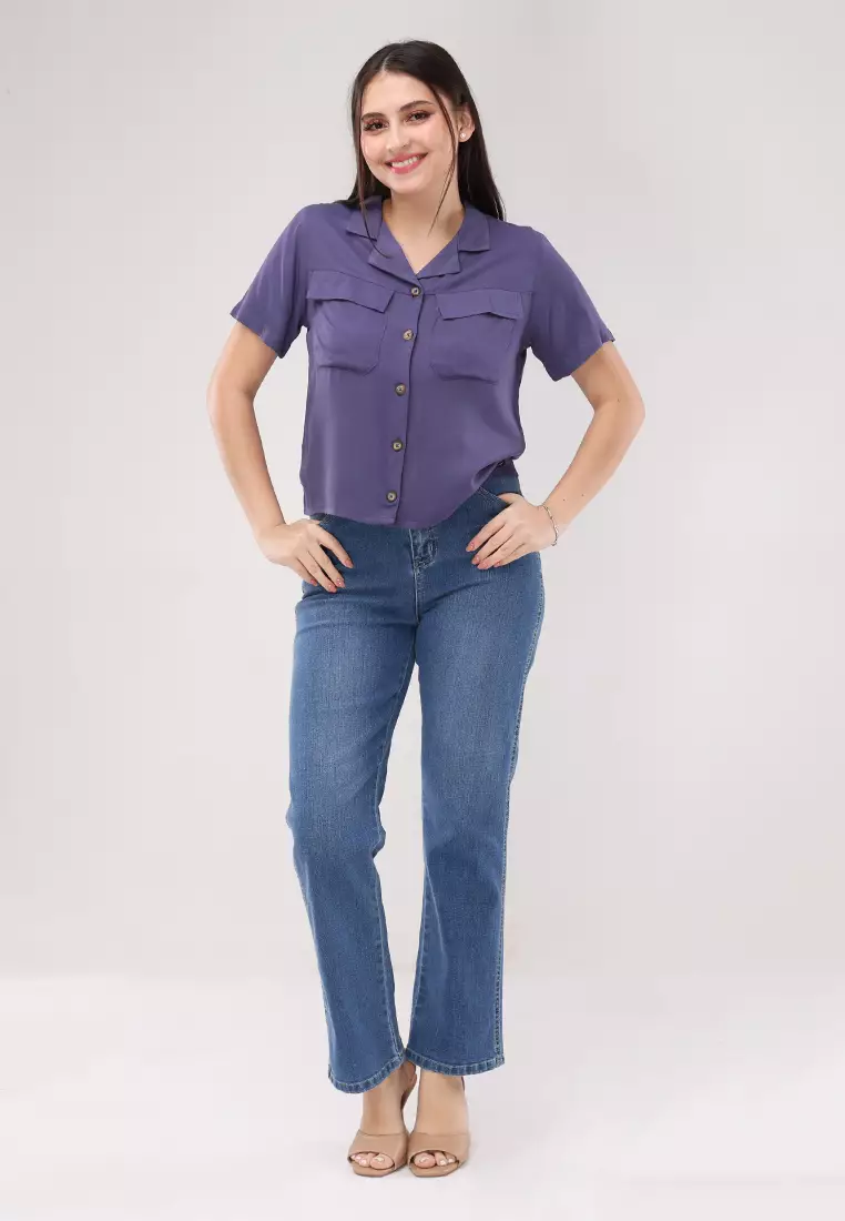 Single Twill Woven Short Sleeves Blouse