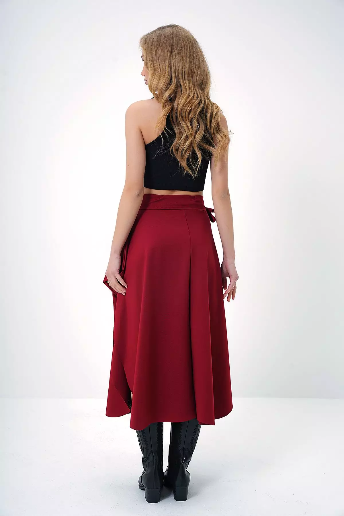 Bordeaux Ethnic Pattern Midi Asymmetric Regular Skirt