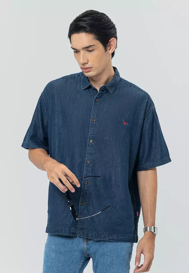 JOYRIDE - Light Blue Kemeja Denim Casual Pria Lengan Pendek SS - Top Man Shirt