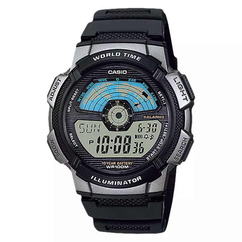 Jam Tangan Pria Casio General AE-1100W-1AVDF AE1100 AE-1100W Water Resistant 100M Black Resin Band