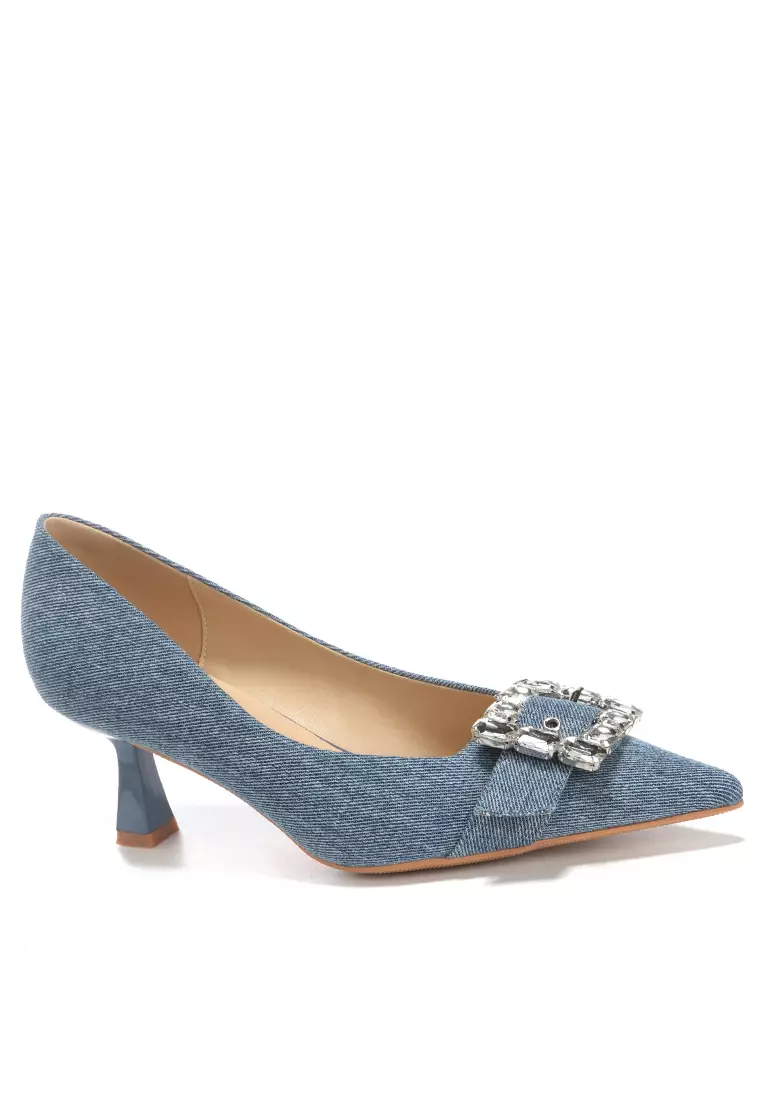 Discount on Twenty Eight Shoes  shoes - SKU: 5cm Rhinestone Strap Denim Pumps By360-10