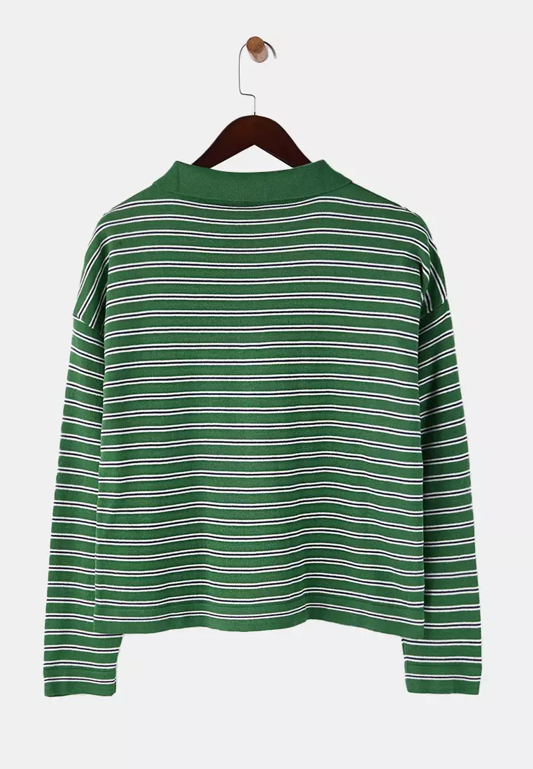 Wardrobe Essentials Green Premium Yarn/Custom Yarn Wide Fit Striped Knitwear Sweater Twoaw26Kz195
