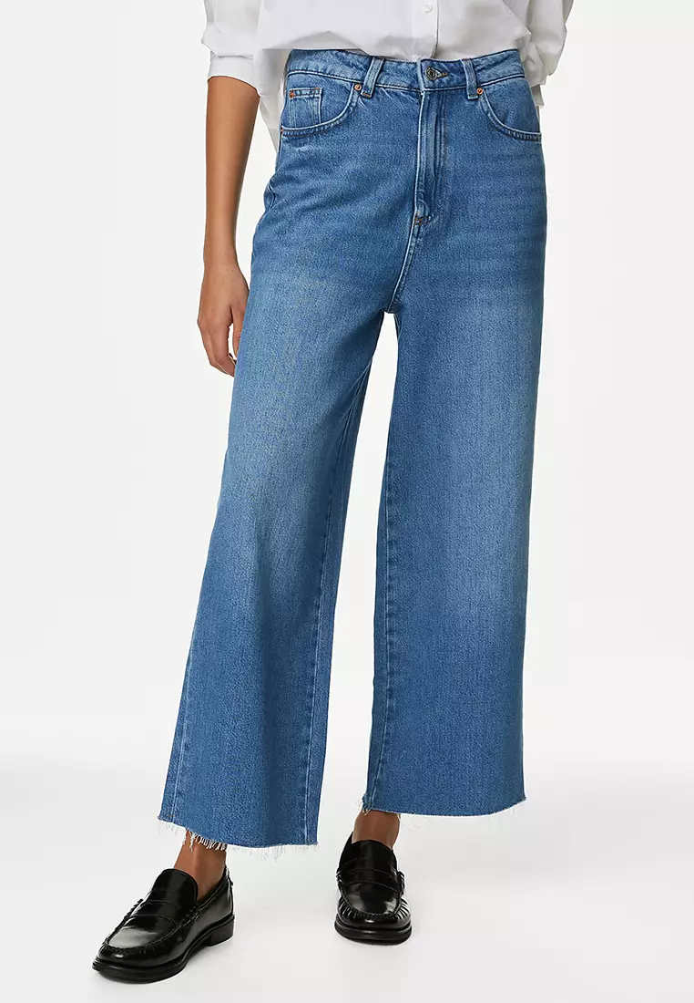 Lyocell Blend High Waisted Wide Leg Jeans