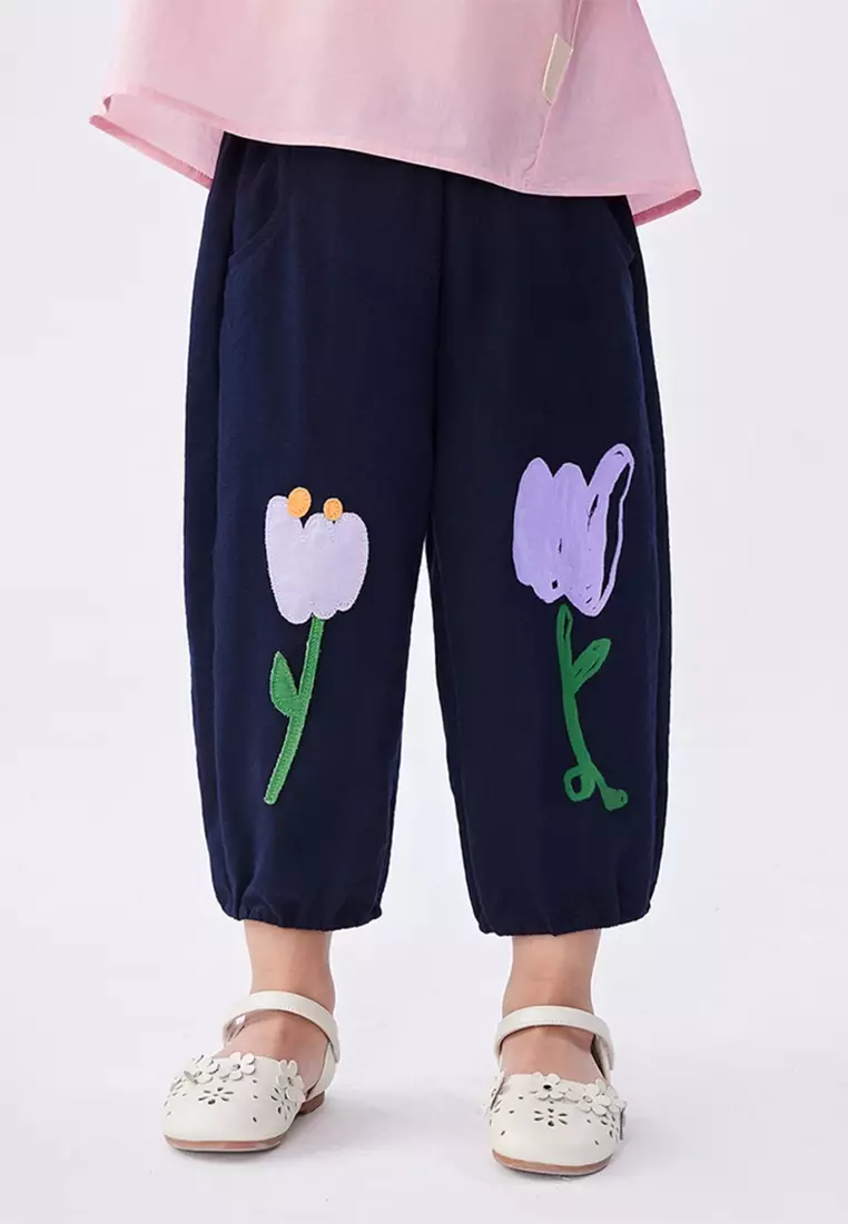 马拉丁女针织长裤藏青色夏季裤