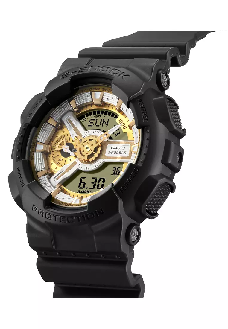 Jam Tangan Analog Digital Pria Casio G-Shock GA-110CD-1A9 - Gold Dial - Black Resin Strap