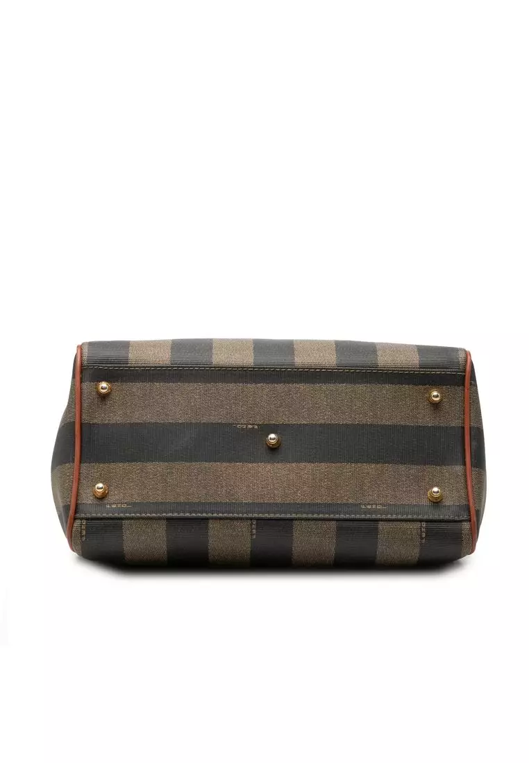 Pre-Loved Fendi Pequin Coated Canvas Boston Bag