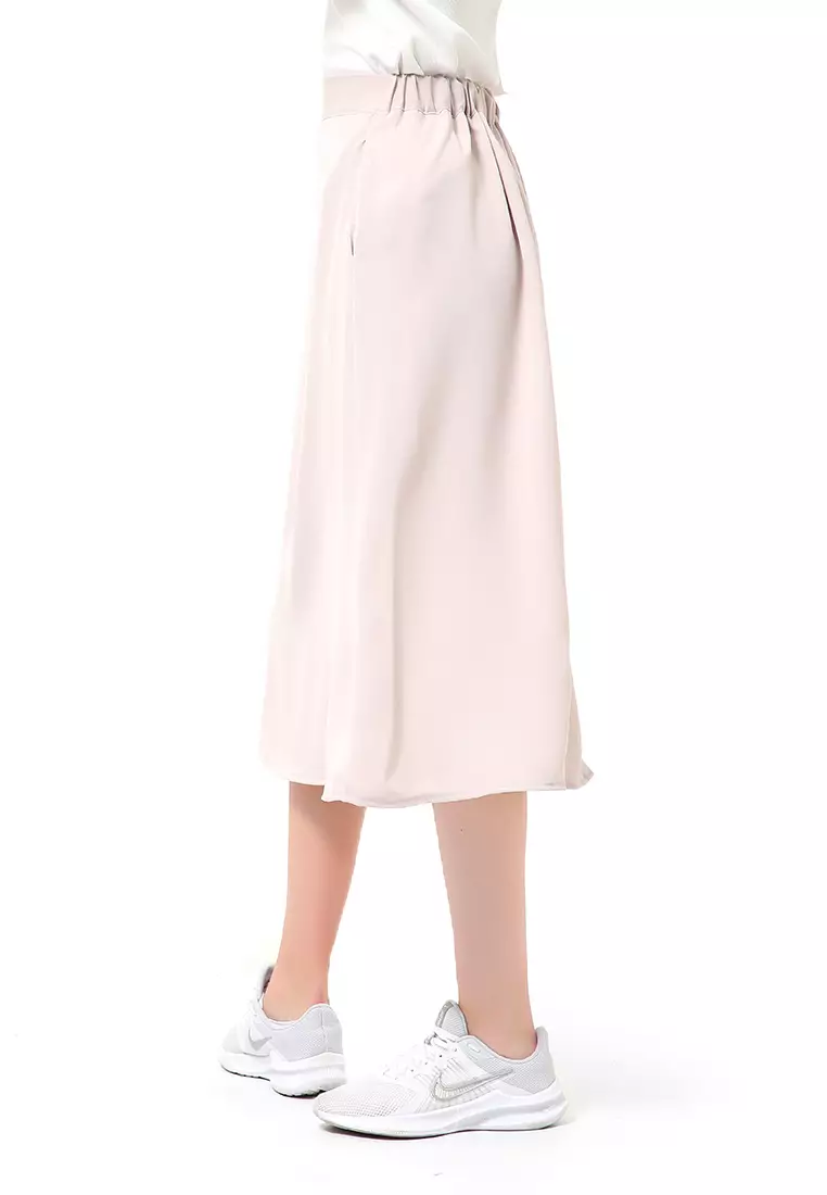 Trisha Rok Midi Wanita Model A-Line Simple Palin Motive Material Crepe ORIGINAL - Beige