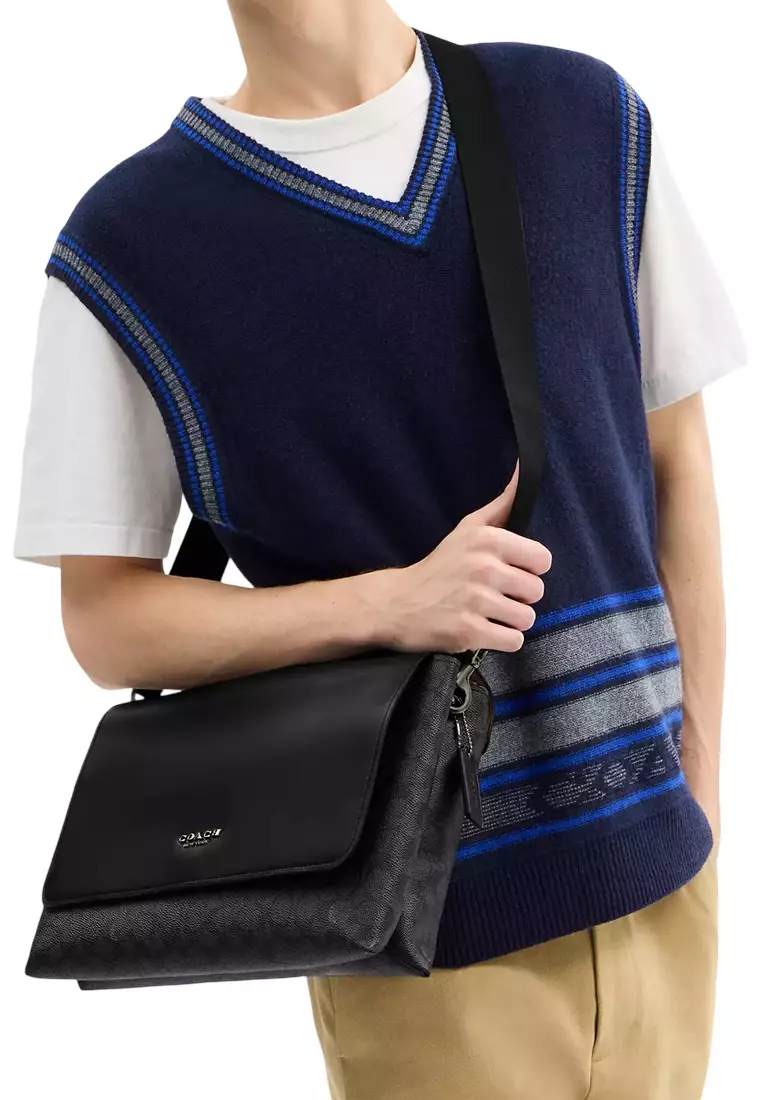 Caleb Messenger Bag In Signature Canvas - Charcoal/ Black CY837