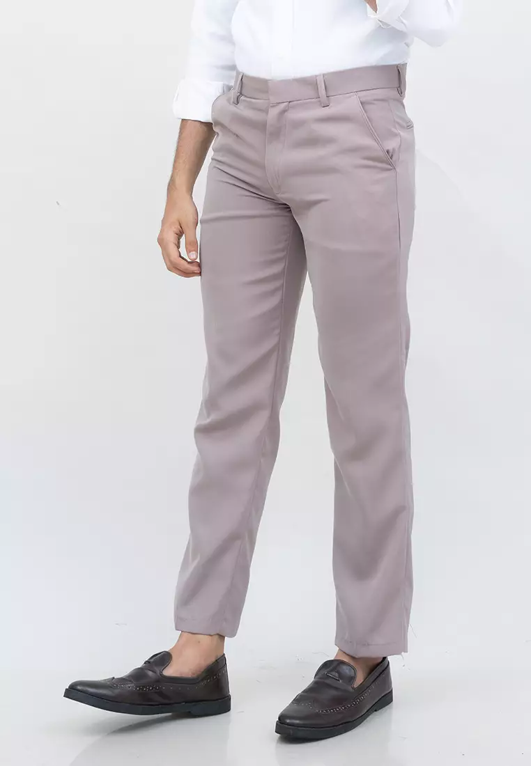 Celana bahan kerja reguler panjang formal lurus (BUKAN SLIM FIT) krim
