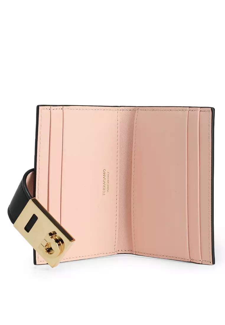 ★FERRAGAMO★ Hug Two Tone Card Holder Black Nylon Pink 2205 Ferragamo Hug Two-Tone Credit Card Holder Black: Nyland Pink