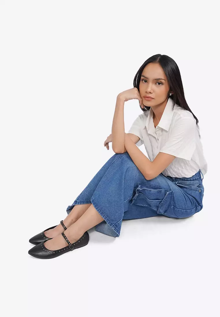 Denim Midi Skirt with Cargo Pocket