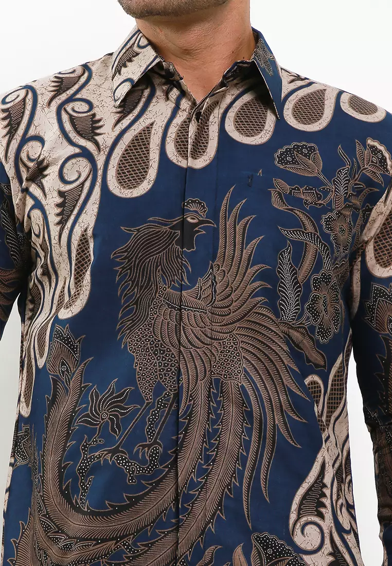 Senapati Navy Kemeja Batik Pria Premium Slimfit Modern Lengan Panjang