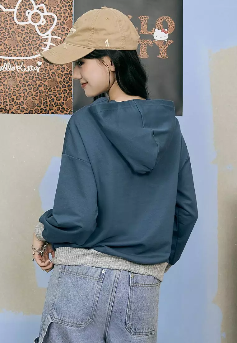 玩轉百tee．KITTY環島台灣羅紋配色連帽大學T《KB1440》