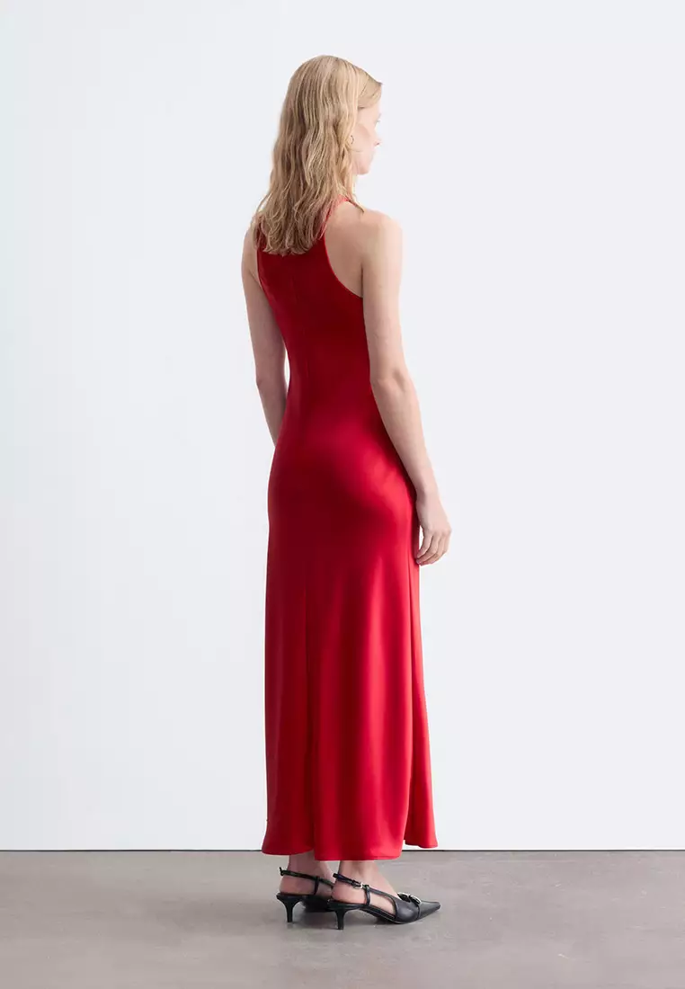 Sleeveless Satin Midi Dress