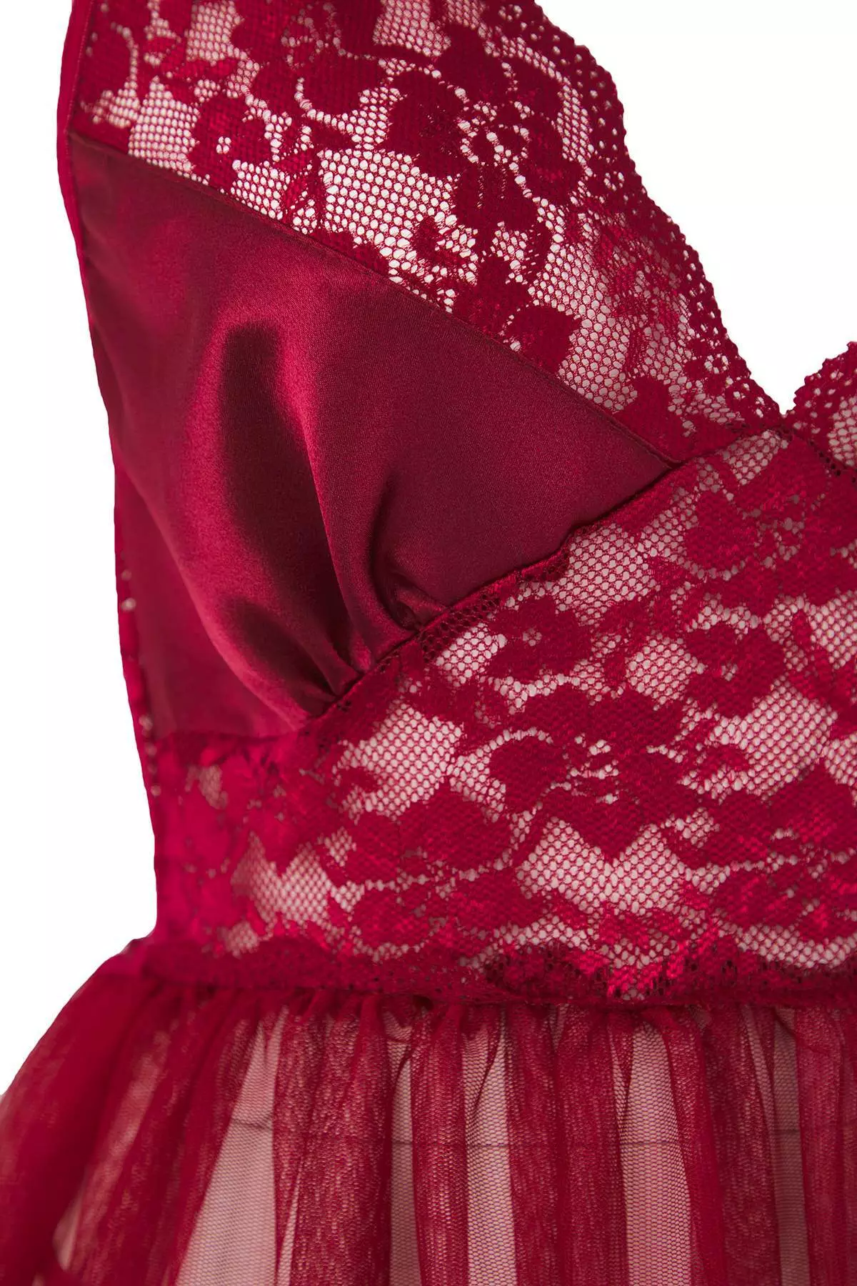 Burgundy Uncovered Lace Tulle/Mesh Suspender Pantyhose Babydoll/Fantasy Nightgown