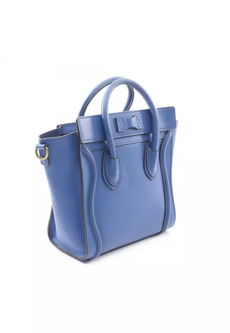 Pre-Loved Celine luggage nano shopper Handbag leather blue 2WAY