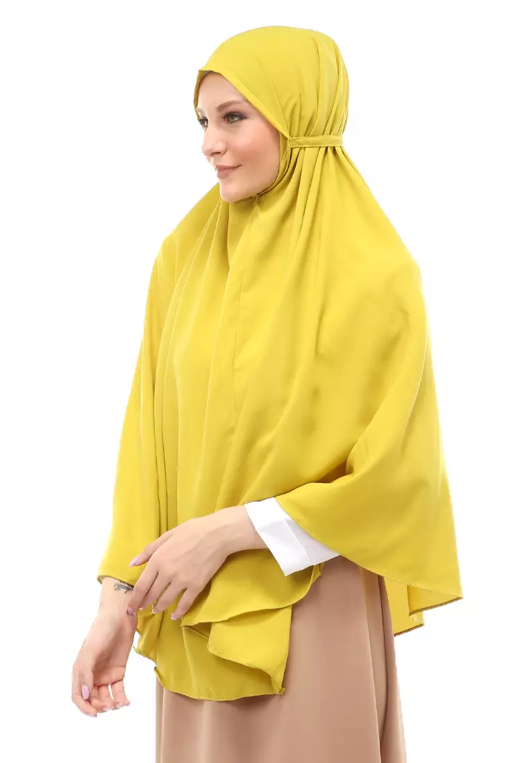 Nindy Jilbab Khimar Bergo Jumbo Motif Polos Relaxed Fit - Lemon