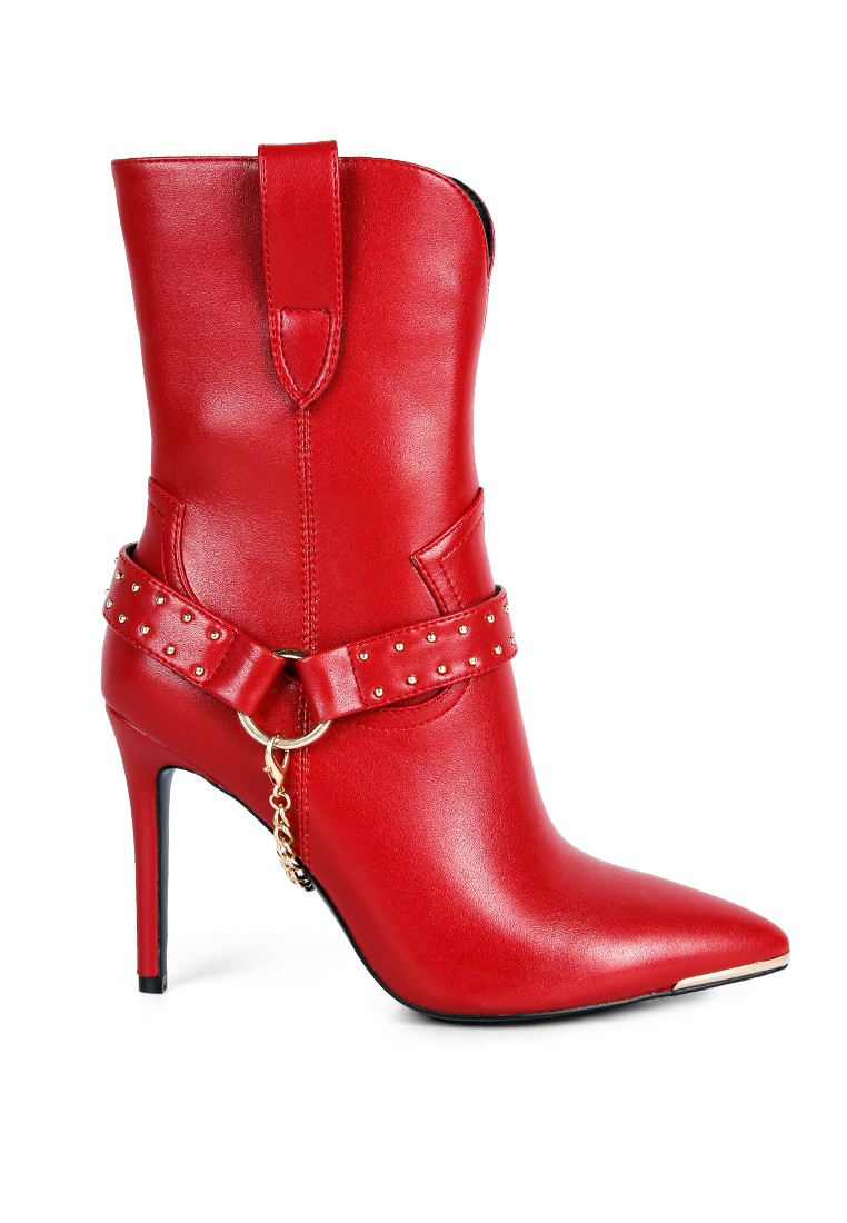 Red High Heeled Cult Ankle Boot