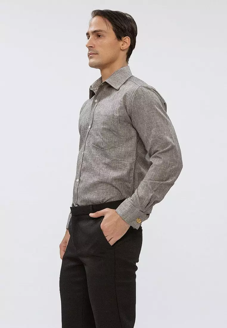 Houseofcuff Kemeja formal Kerja Slim Fit French Cuff Abuabu